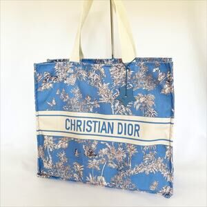 CHRISTIAN DIOR Blue and Cream Linen Dioriviera Tote Bag Charm New